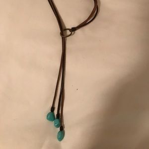 Leather lariat style necklace